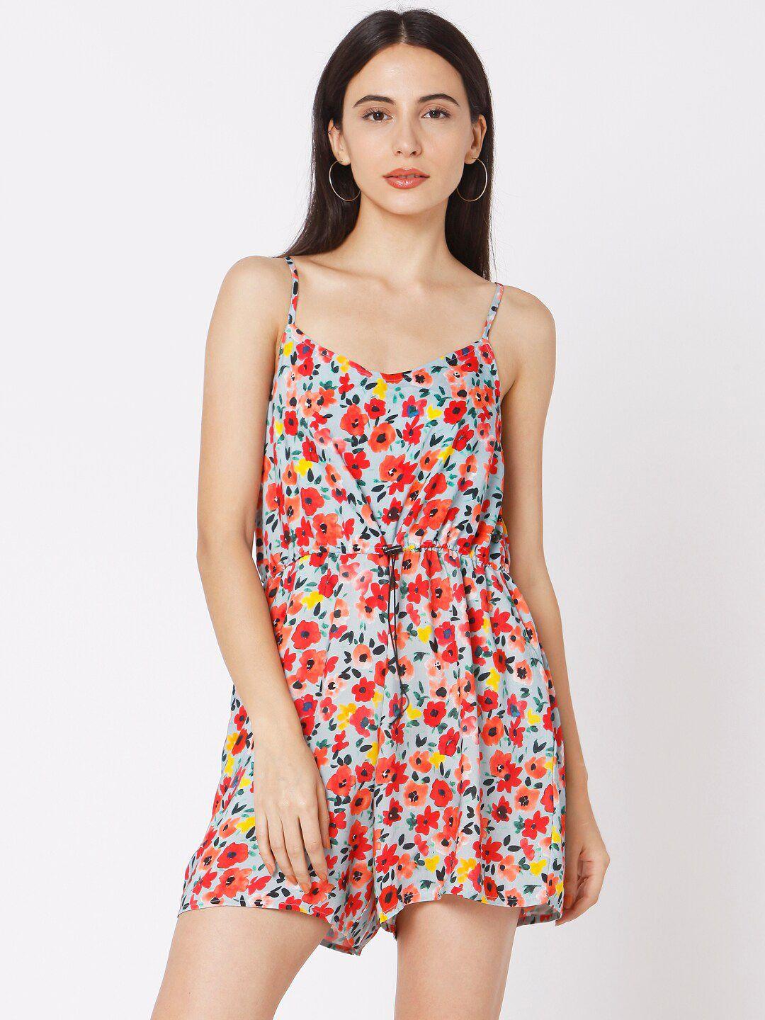 spykar-women-multicoloured-floral-printed-cotton-basic-jumpsuit