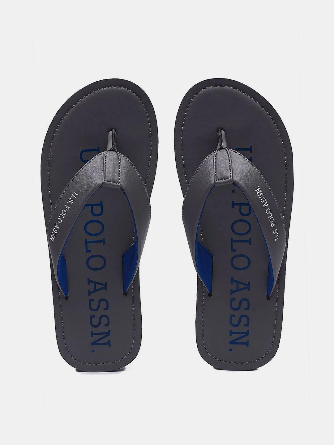 U S Polo Assn Men Grey & Blue PU Comfort Sandals