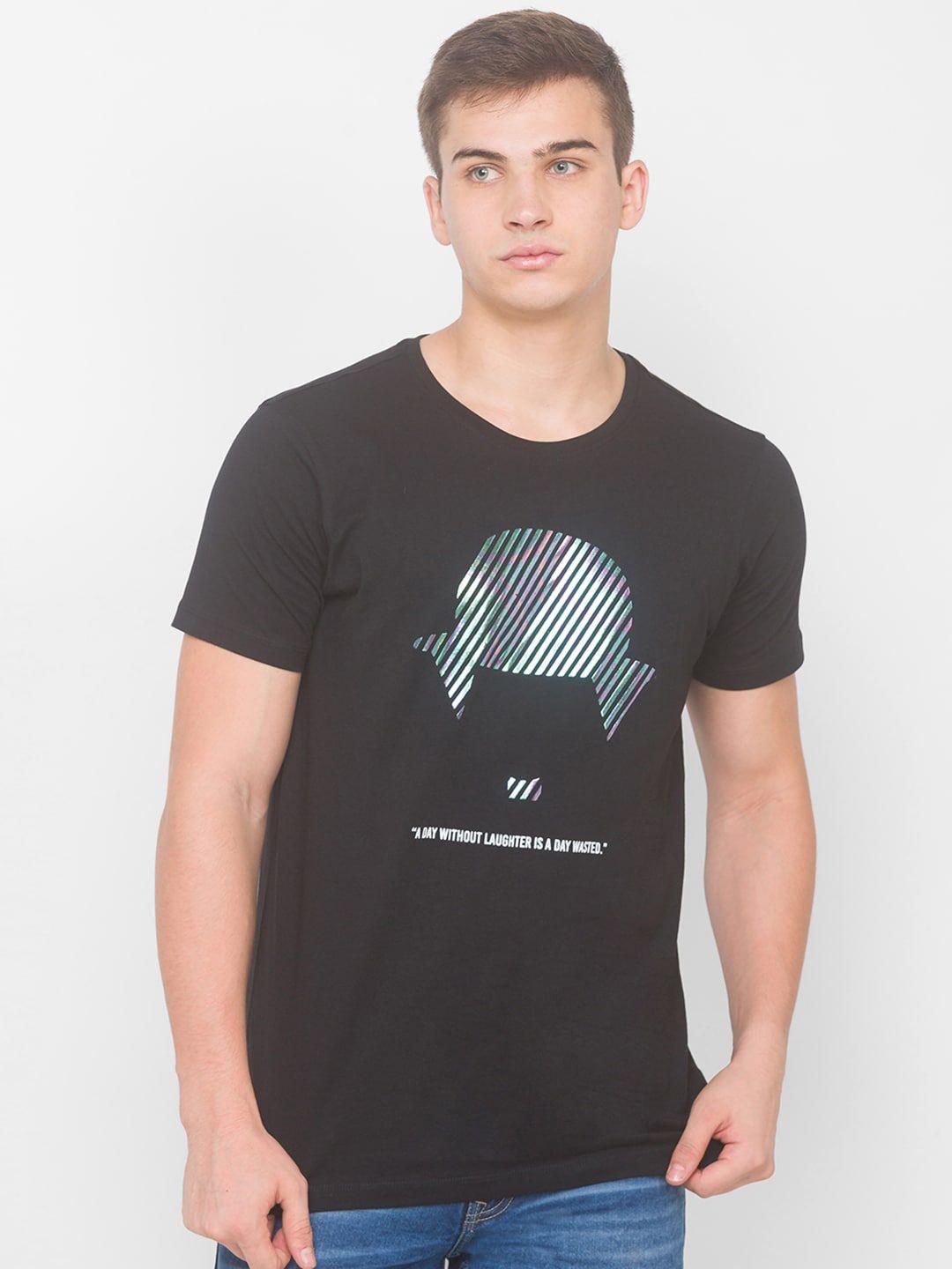 spykar-men-black-printed-slim-fit-cotton-t-shirt