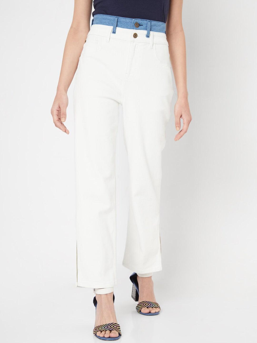 Vero Moda Women White Solid Straight Fit High-Rise Cotton Jeans