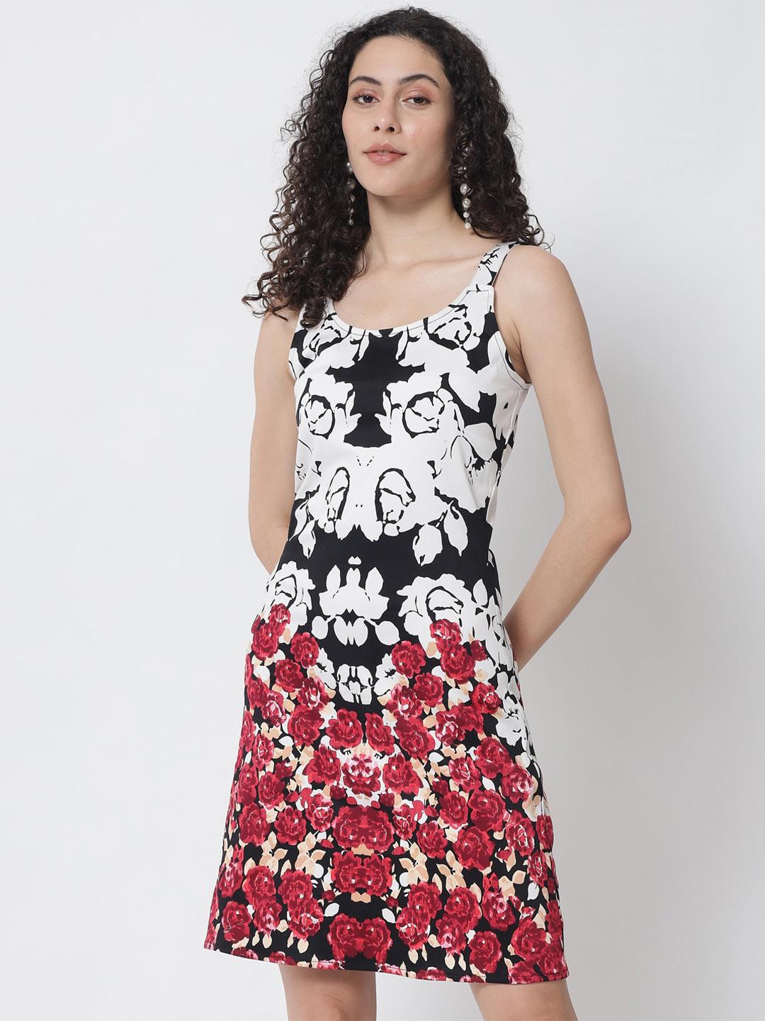 Tulsattva Black Floral Print Sheath Dress
