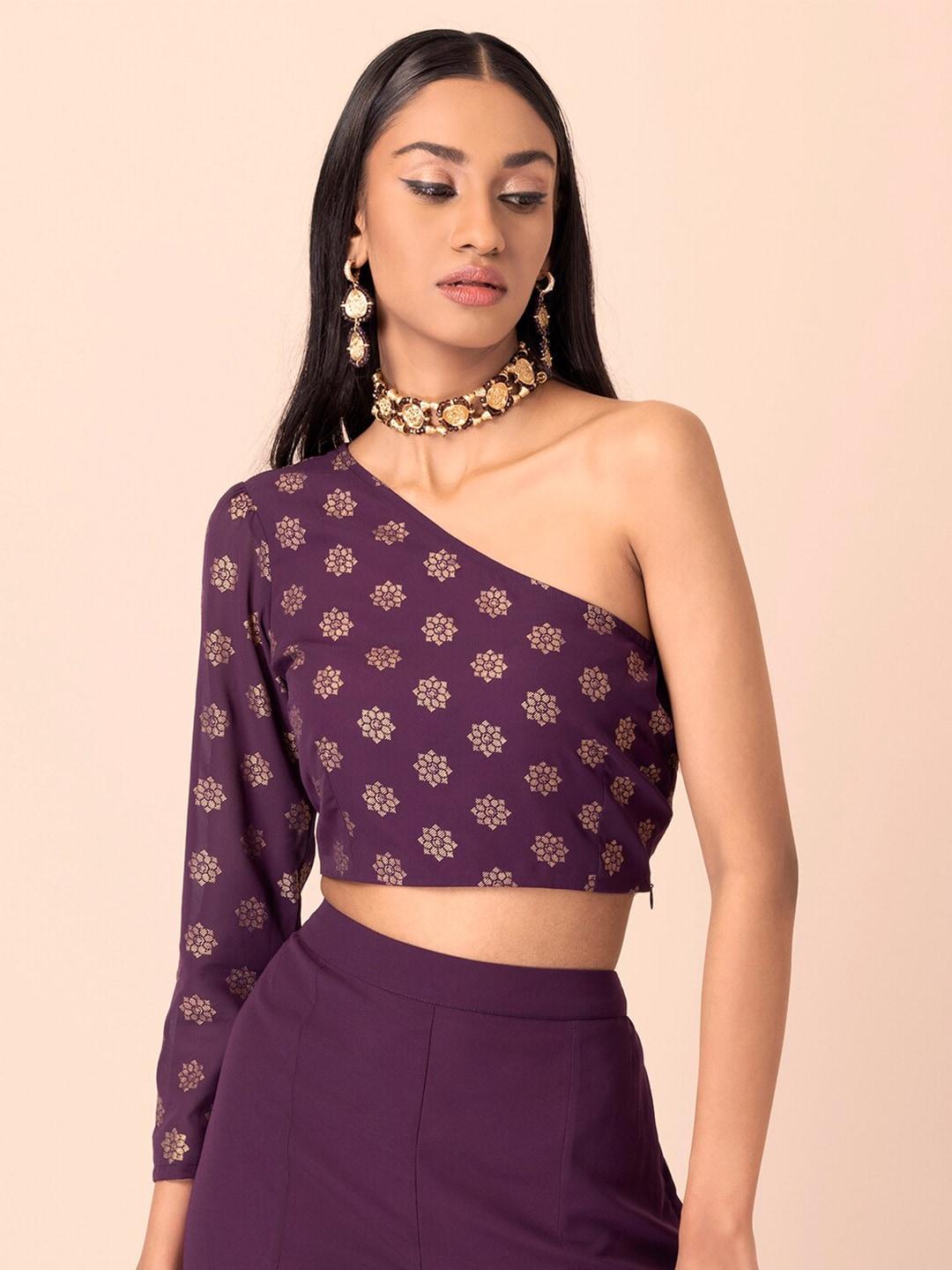 indya-purple-print-one-shoulder-georgette-crop-top