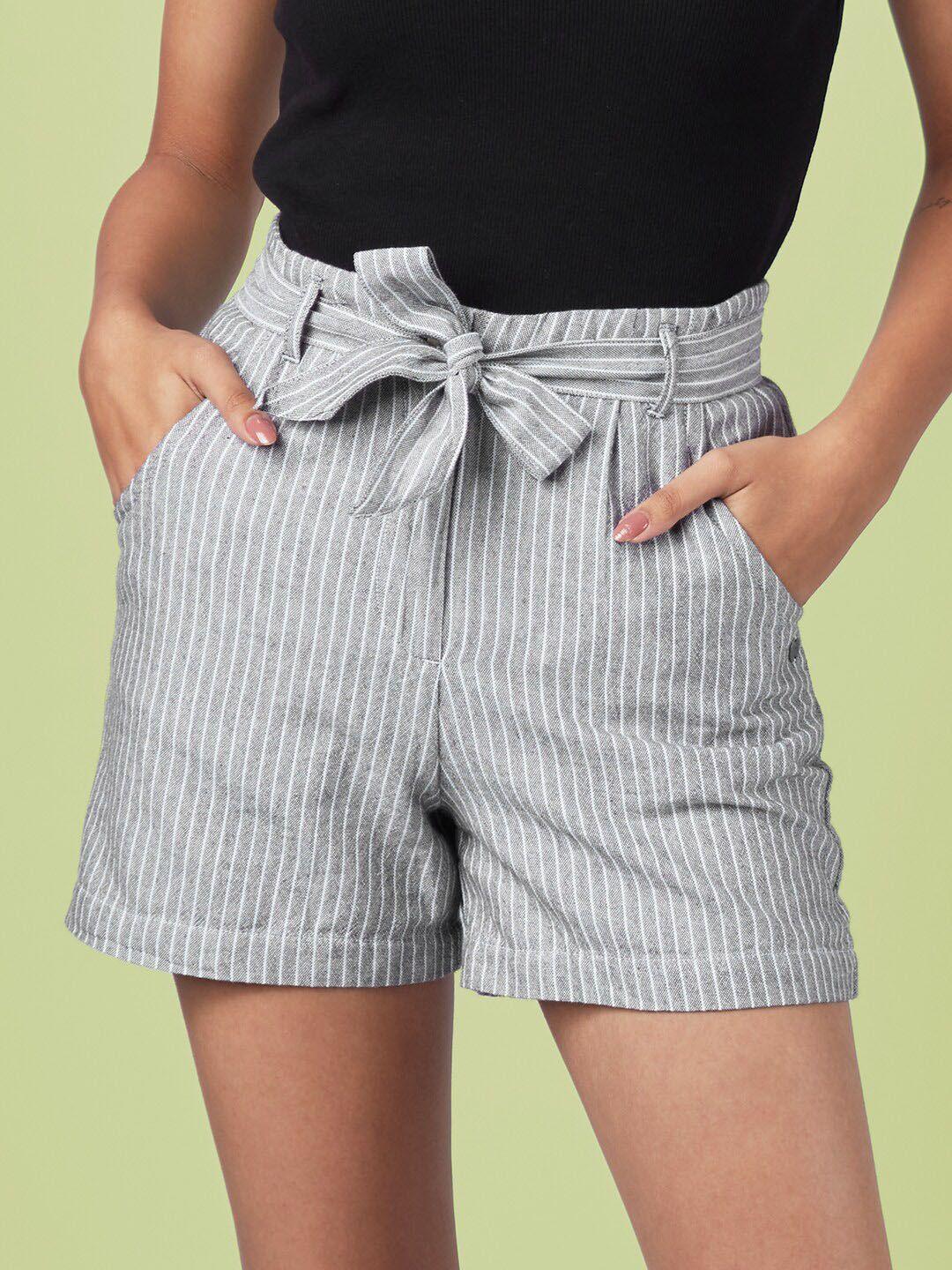 The Souled Store Women Grey Striped High-Rise Outdoor Shorts
