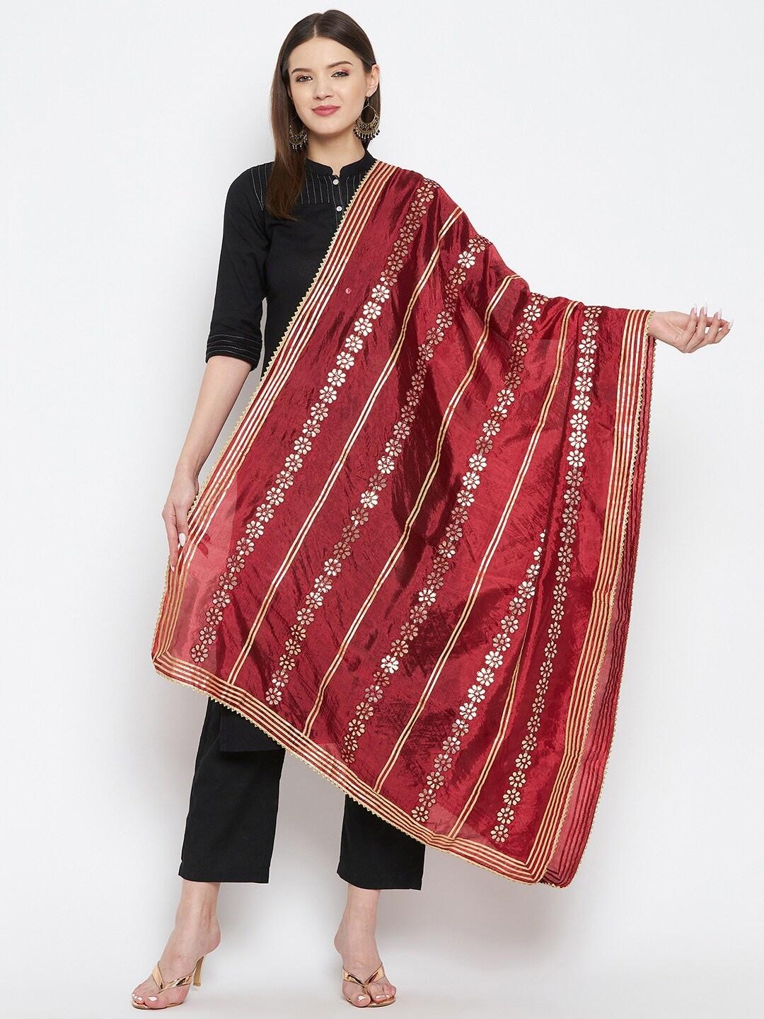 clora-creation-women-maroon-embroidered-silk-dupatta-with-gotta-patti