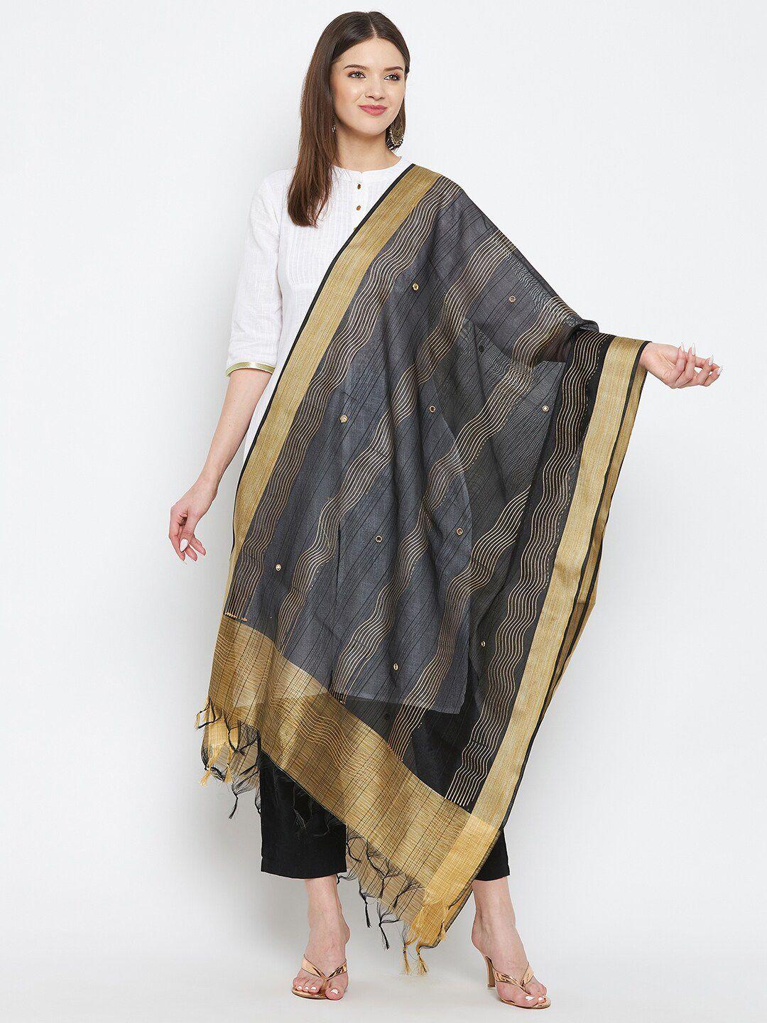 clora-creation-black-&-beige-striped-dupatta-with-beads-and-stones