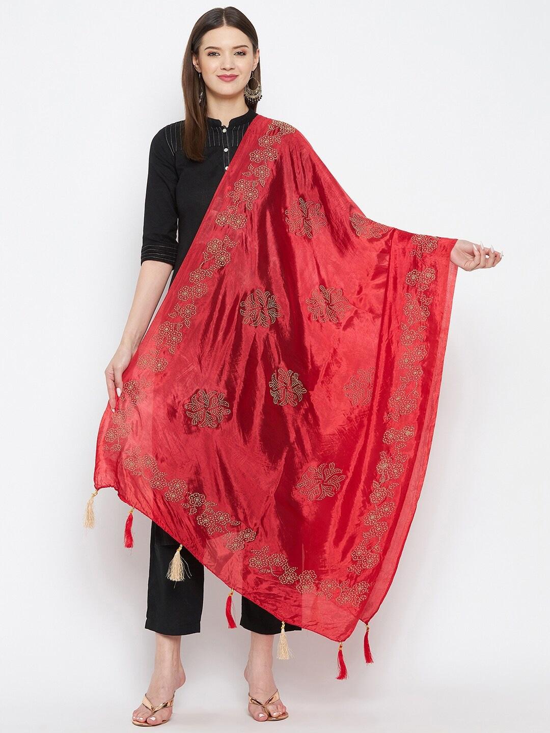 clora-creation-red-embroidered-silk-dupatta-with-sequinned