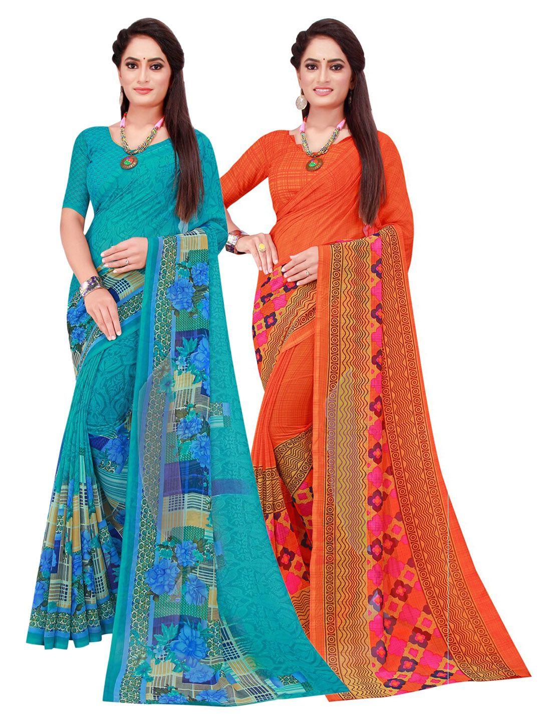 saadhvi-pack-of-2-orange-&-blue-pure-georgette-sarees