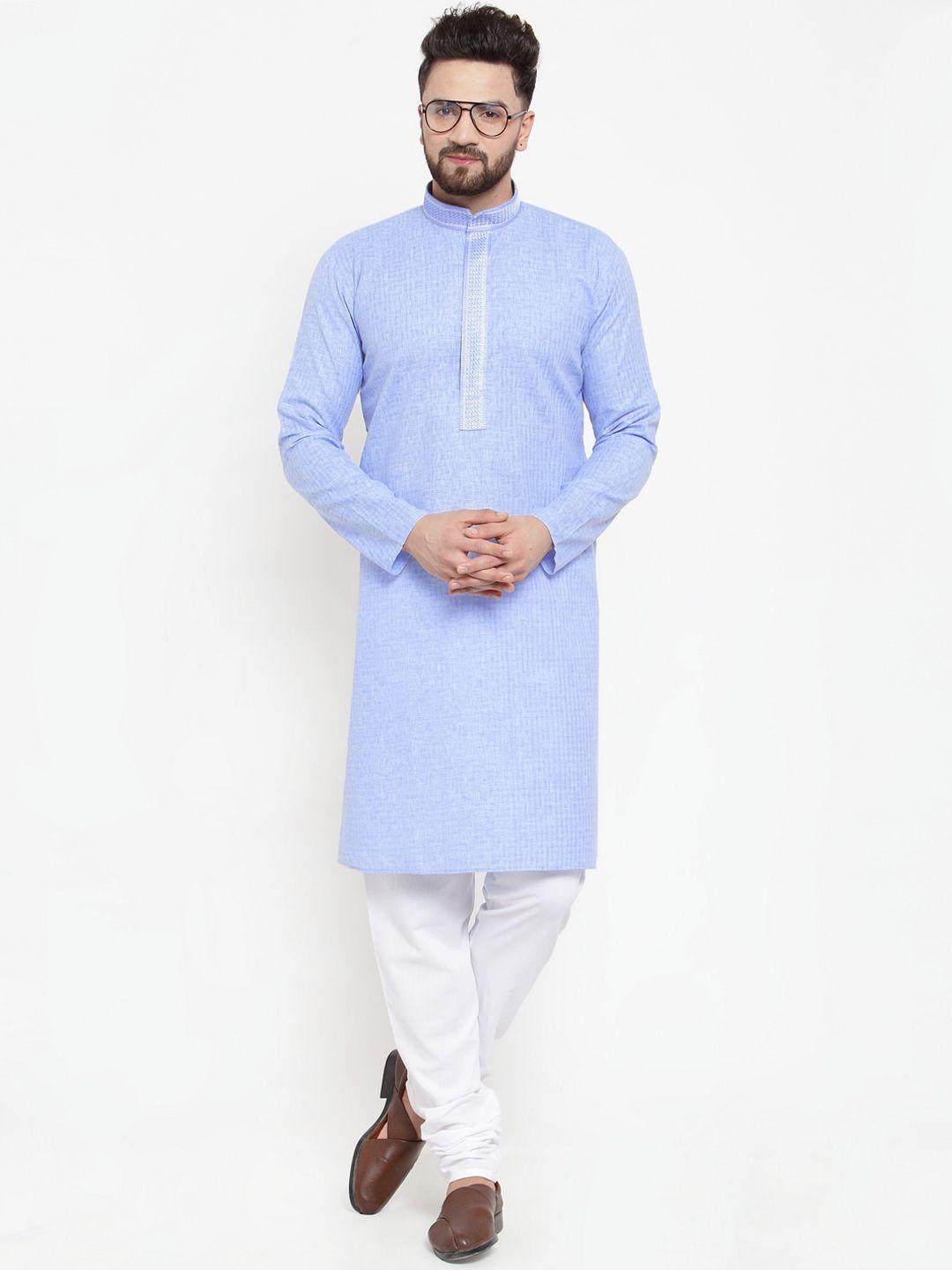 jompers-men-blue-cotton-kurta-with-churidar