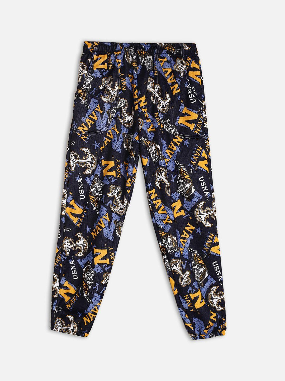 Fashionable Boys Navy-Blue & Yellow Printed Track Pant