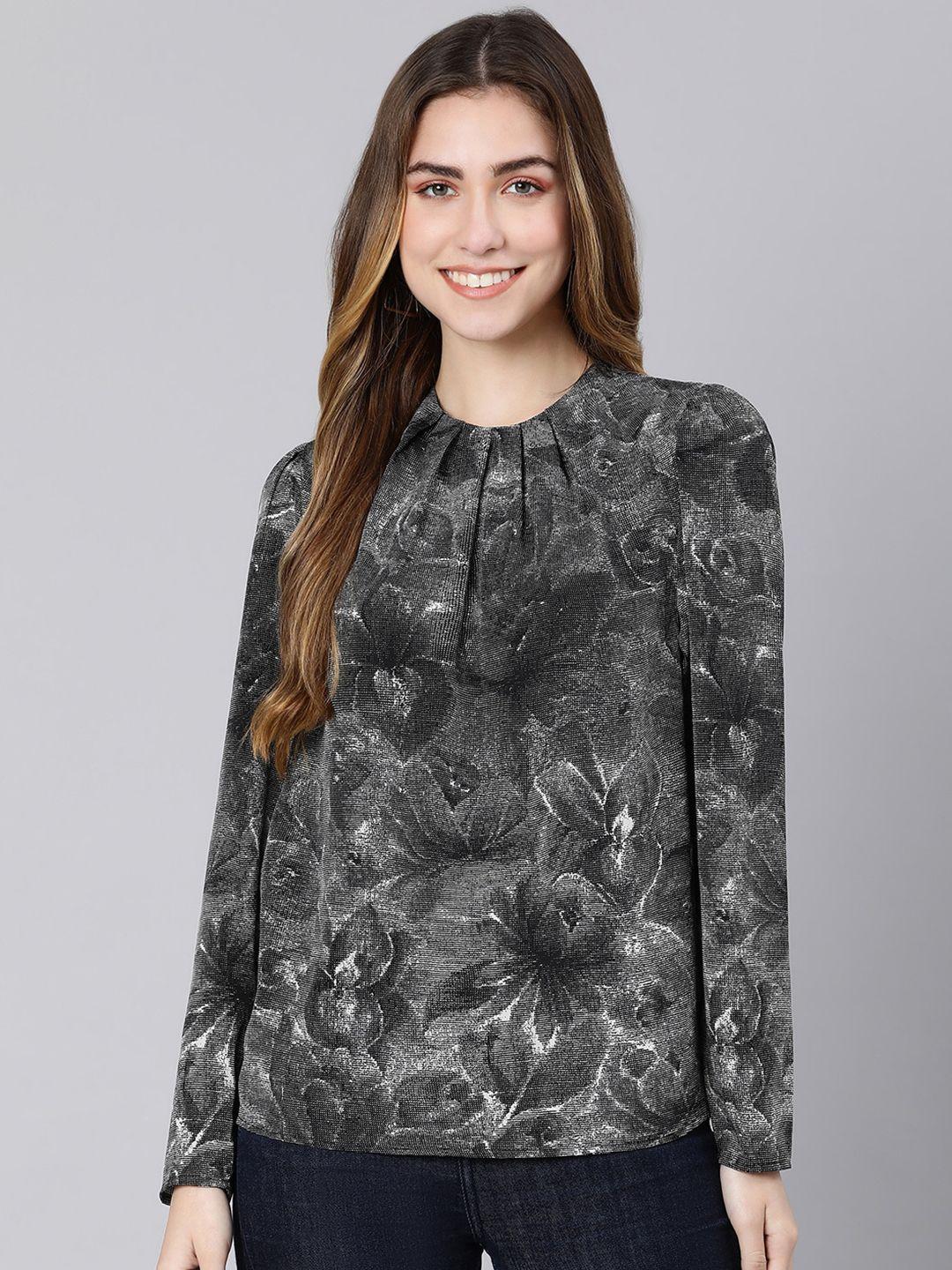 oxolloxo-black-&-grey-floral-printed-full-sleeves-satin-top
