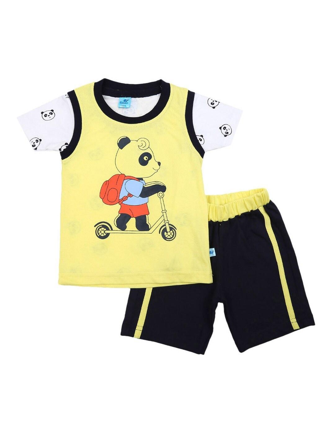 V-Mart Unisex Kids Yellow & Black Printed Clothing Set