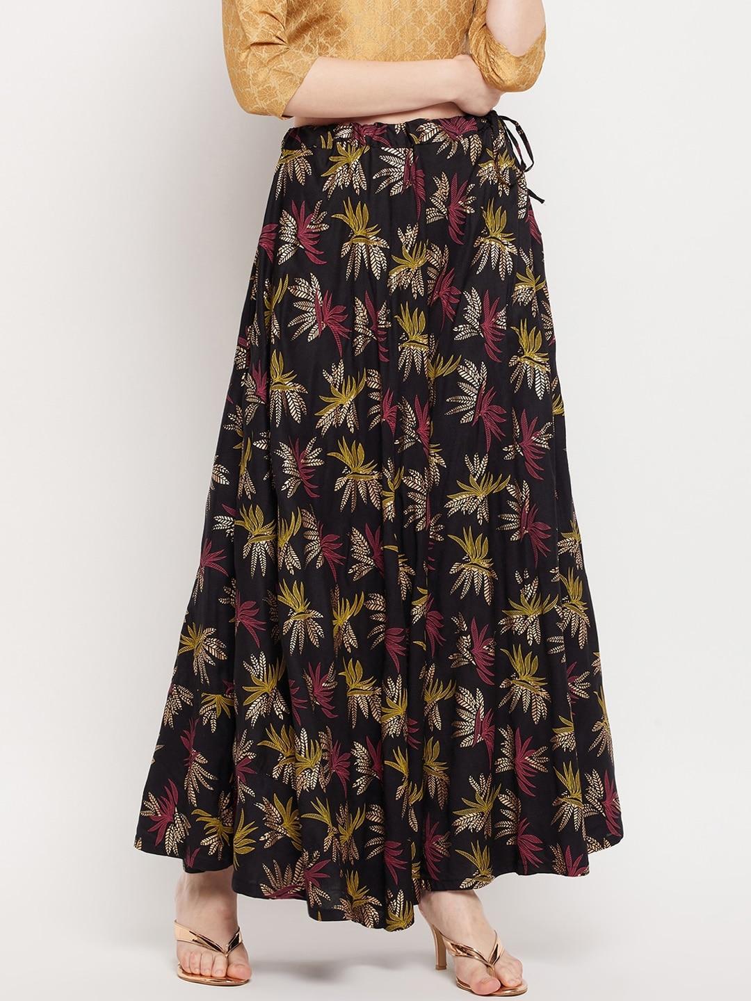 Clora Creation Black Floral Printed Skirts