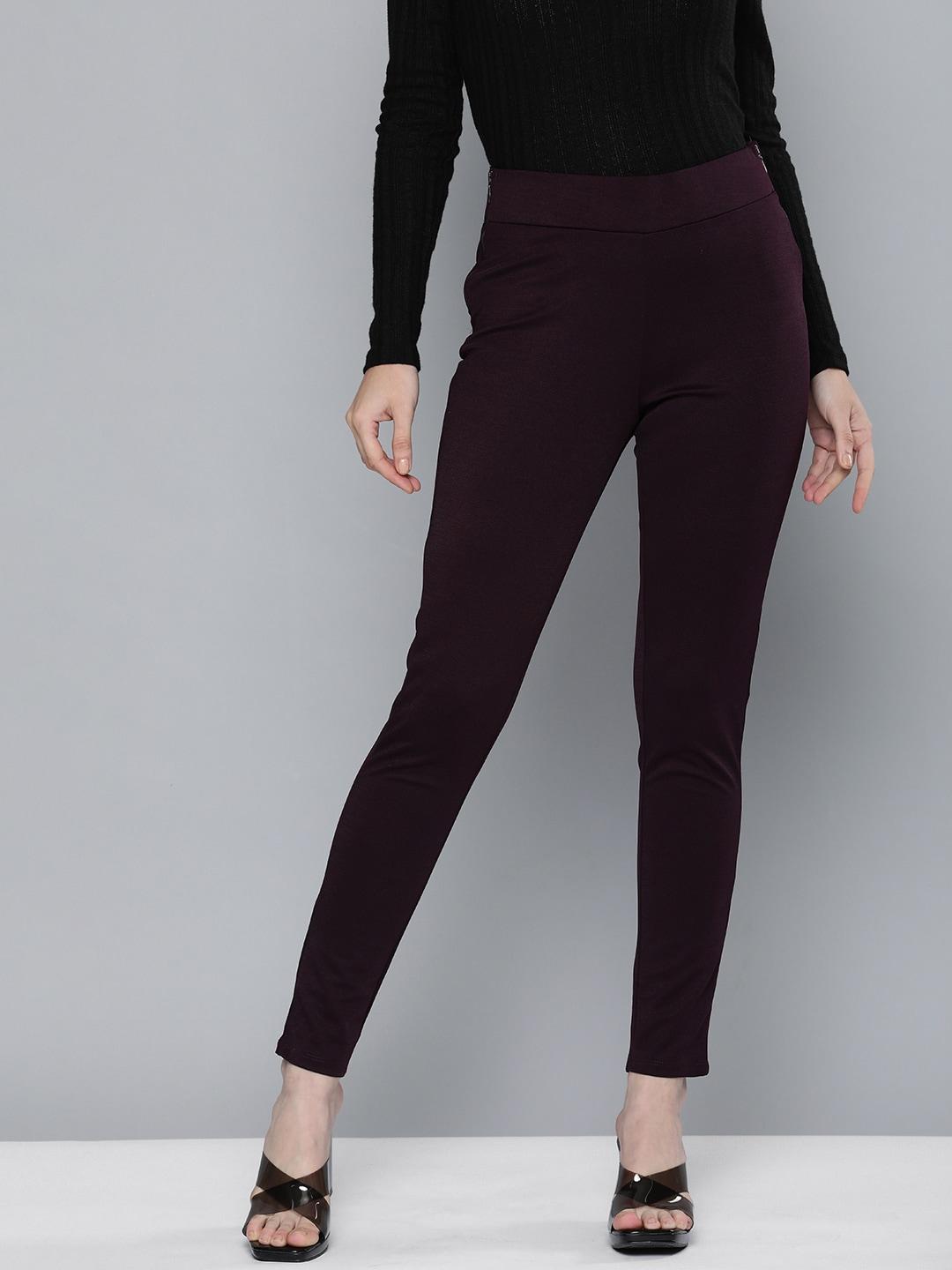 HERE&NOW Women Purple Solid Ankle Length Jeggings