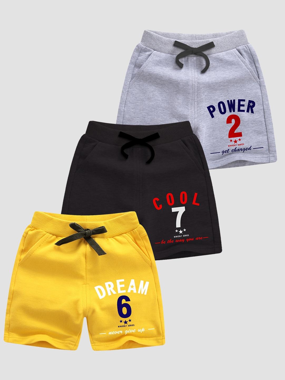 x2o Boys Pack of 3 Yellow & Grey Typography Printed Outdoor Shorts
