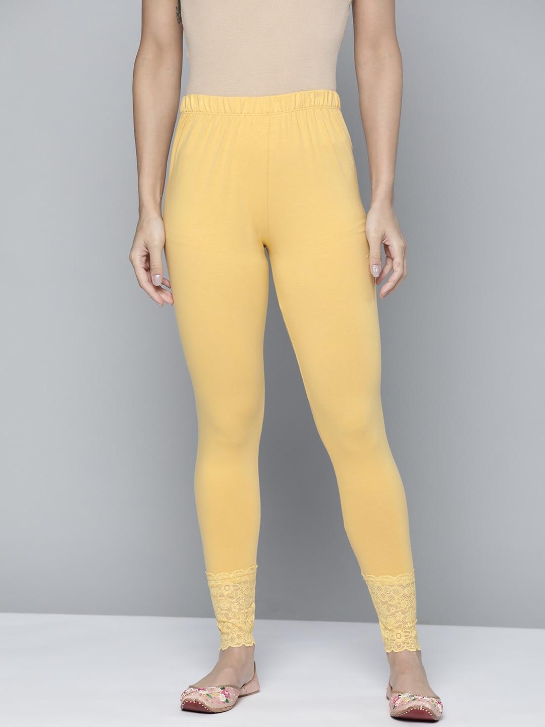 here&now-women-mustard-yellow-solid-ankle-length-hem-design-leggings