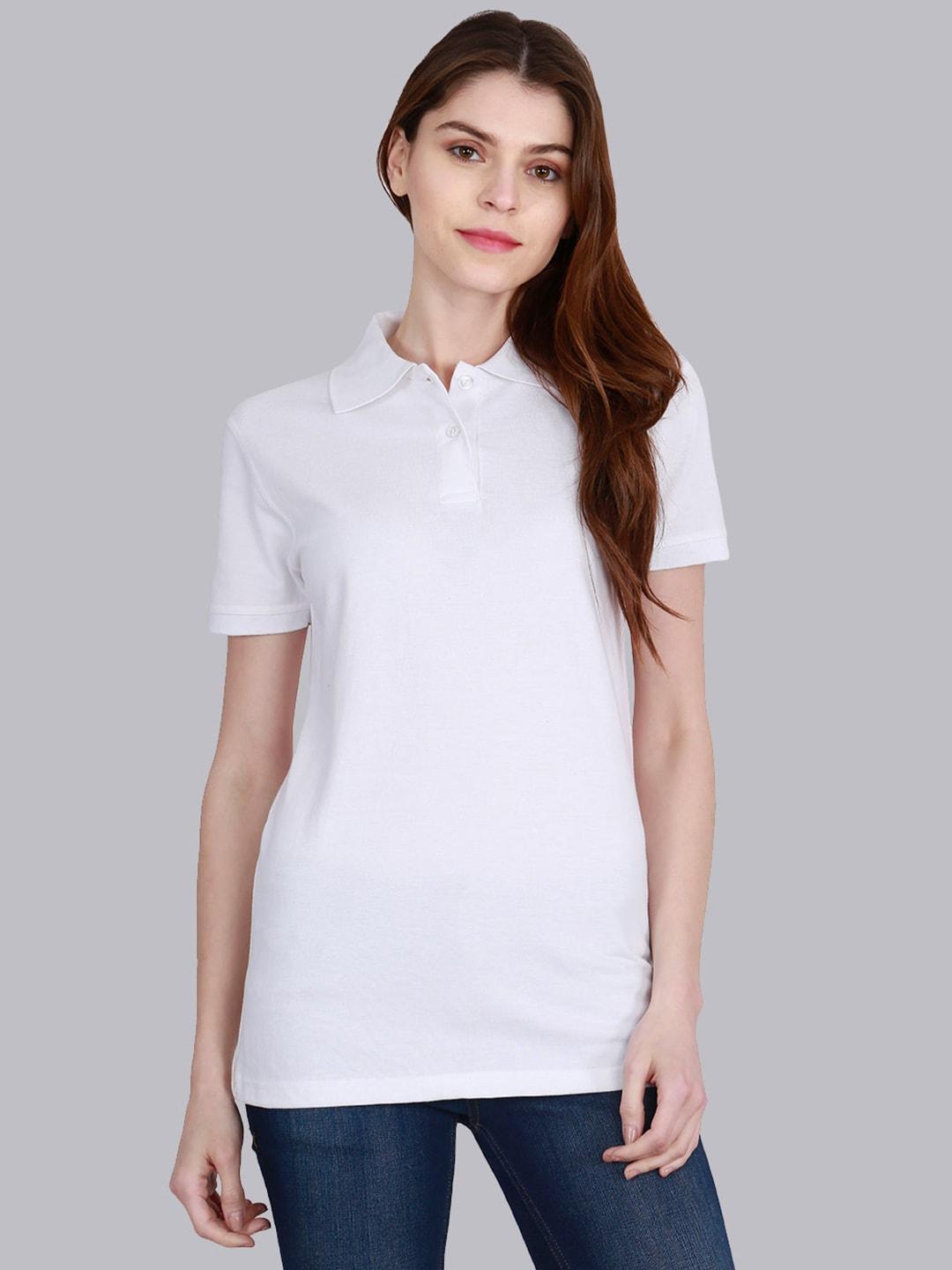 Fleximaa Women White Polo Collar T-shirt