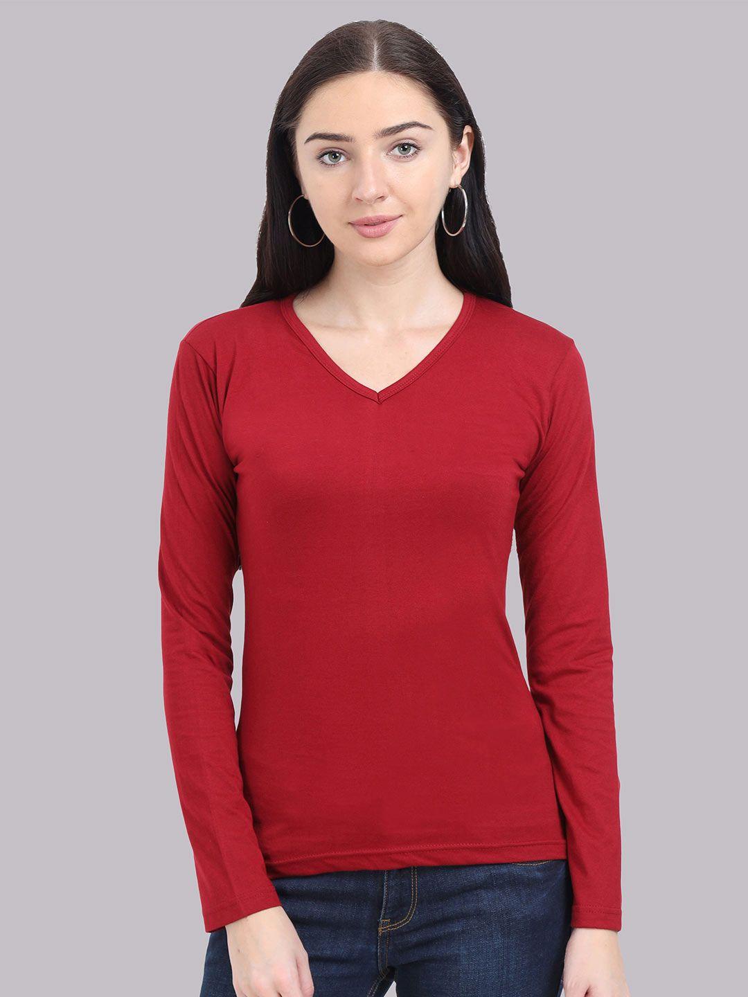 fleximaa-women-maroon-v-neck-t-shirt