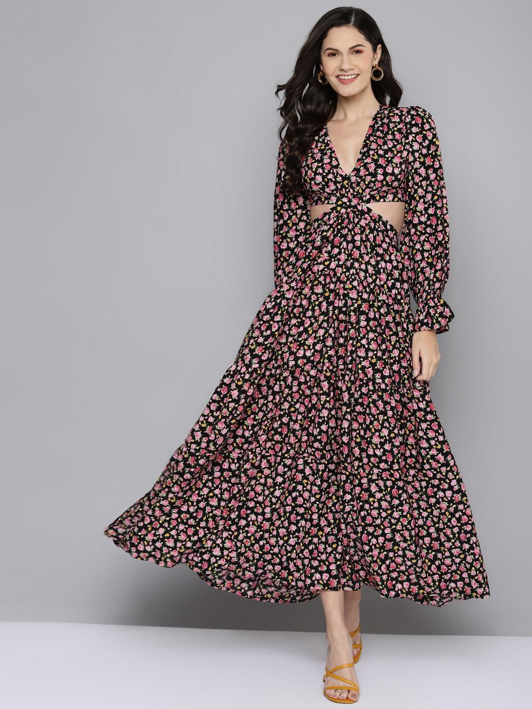 sassafras-black-&-pink-floral-waist-cut-out-maxi-dress