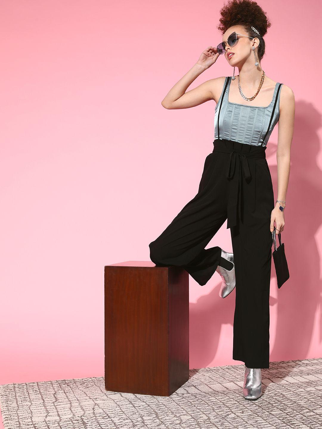 berrylush-women-black-solid-high-rise-pleated-trousers-with-suspenders