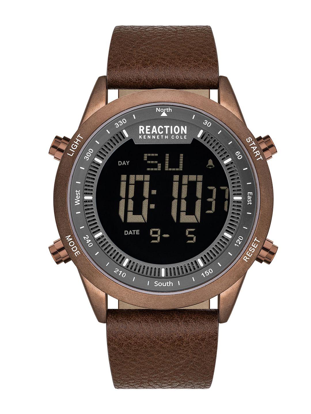 REACTION KENNETH COLE Men Brown Dial & Brown Leather Straps Digital Watch KRWGD2191202