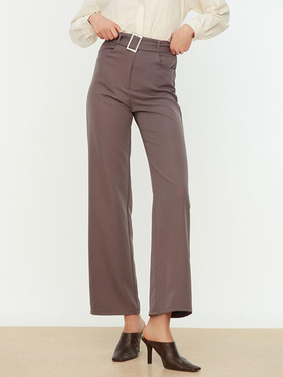 trendyol-women-taupe-solid-trousers