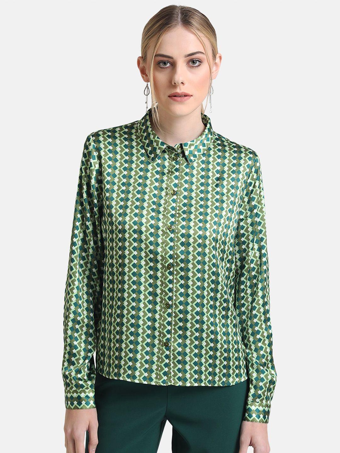 kazo-women-green-classic-geometric-printed-formal-shirt