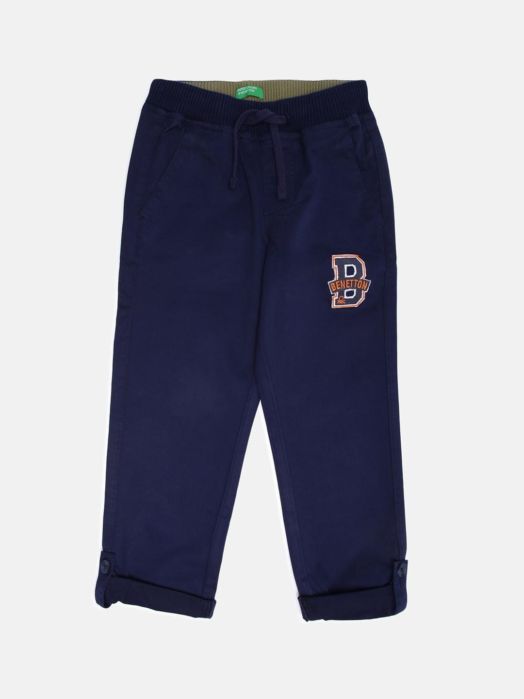 United Colors of Benetton Boys Navy Blue Solid Trousers
