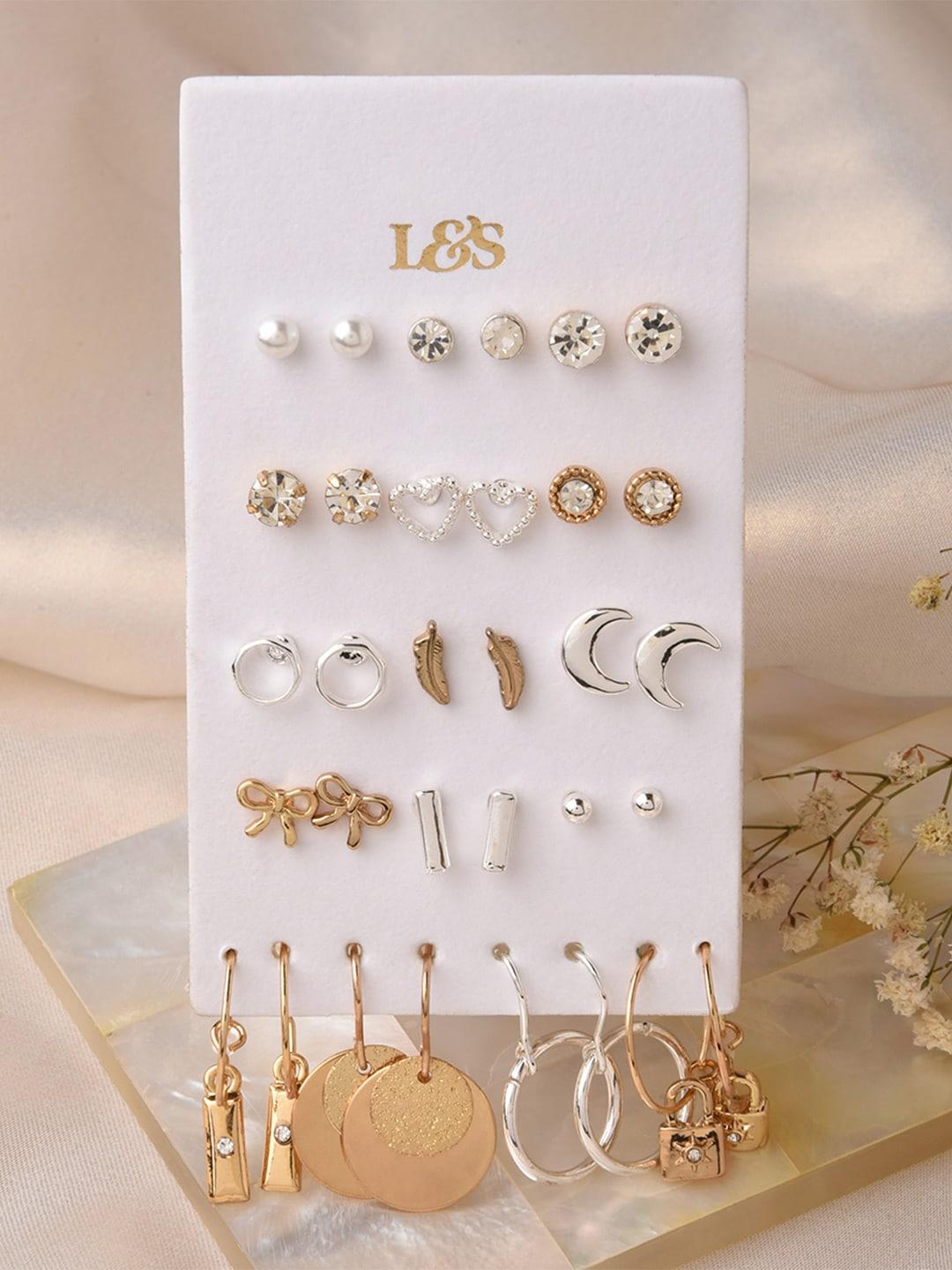 Lilly & sparkle Silver-Toned & Gold-Plated Circular Drop Earrings Set Of 12