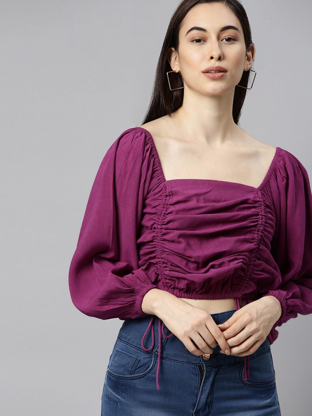 the-dry-state-women-purple-ruched-crop-top