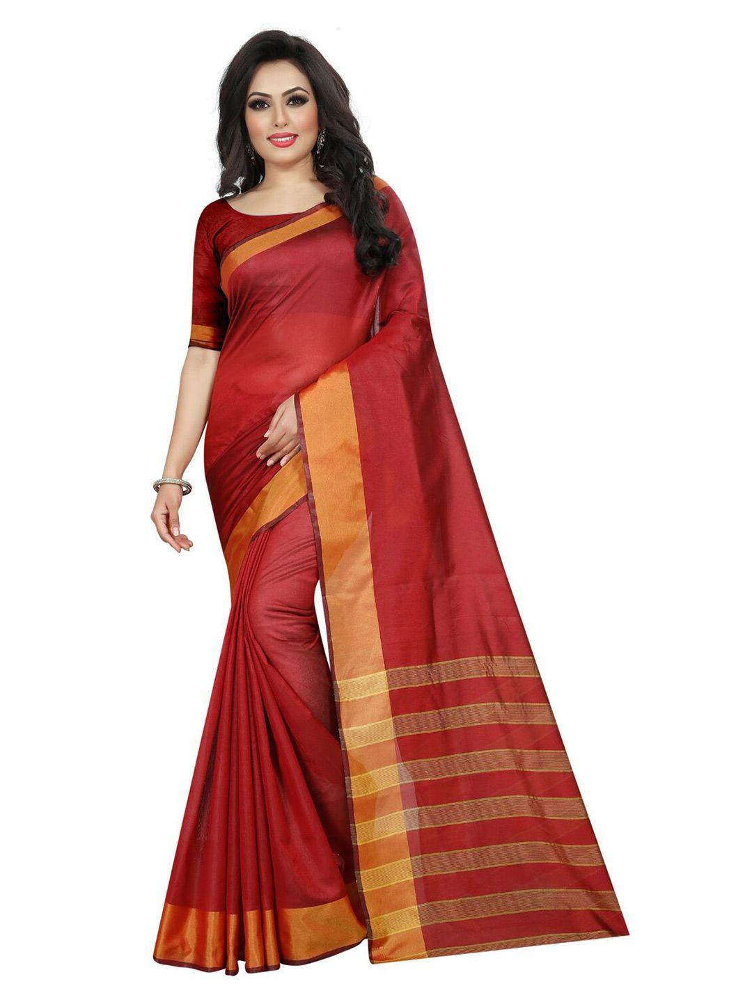 kalini-maroon-&-gold-toned-striped-cotton-silk-saree