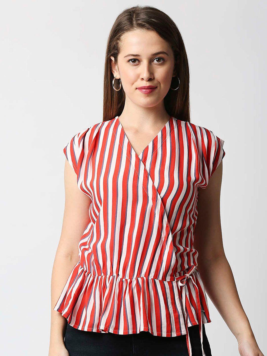 pepe-jeans-women-striped-extended-sleeves-wrap-top