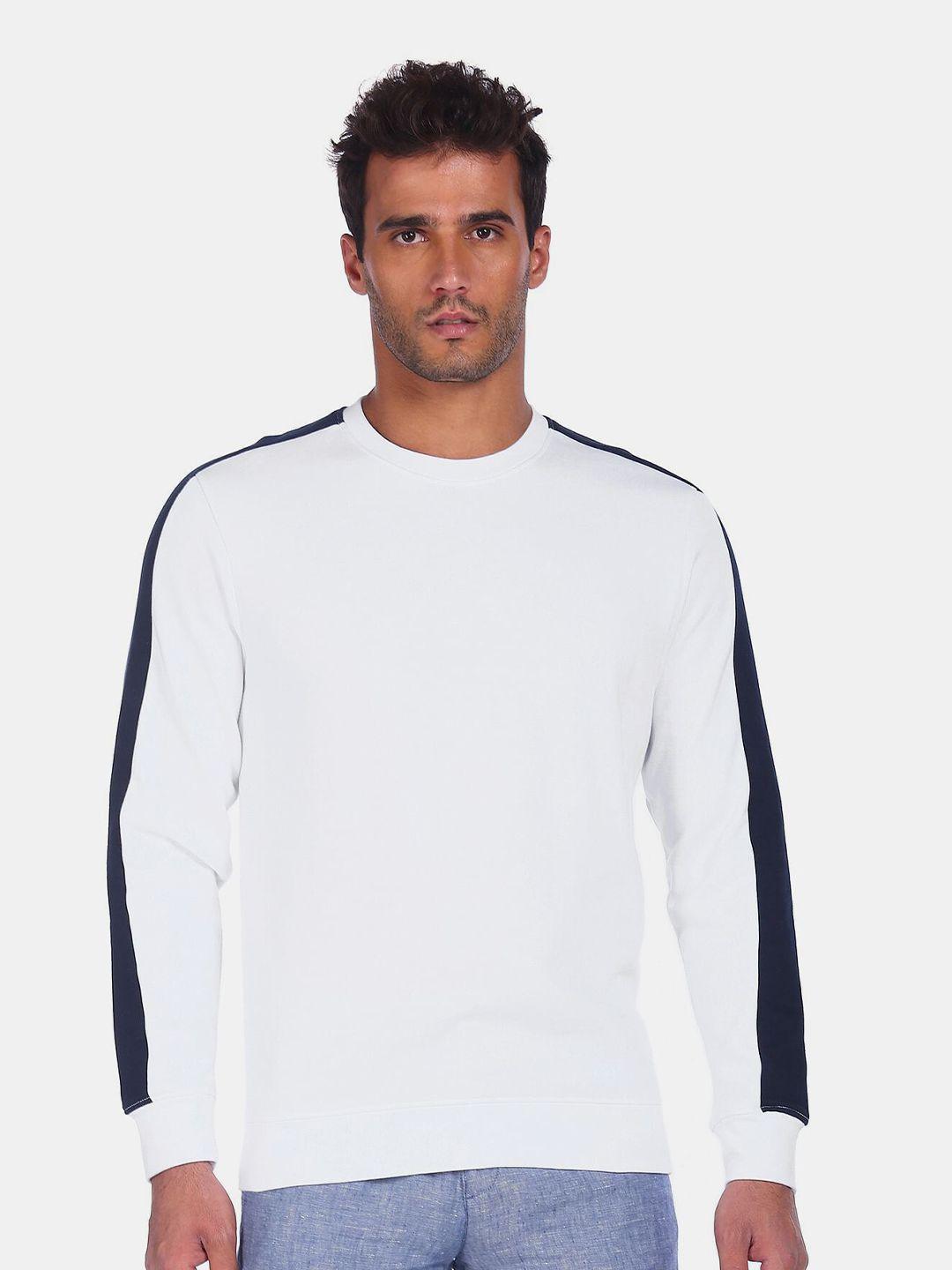 Arrow Sport Men White Solid Cotton Pullover Sweatshirt