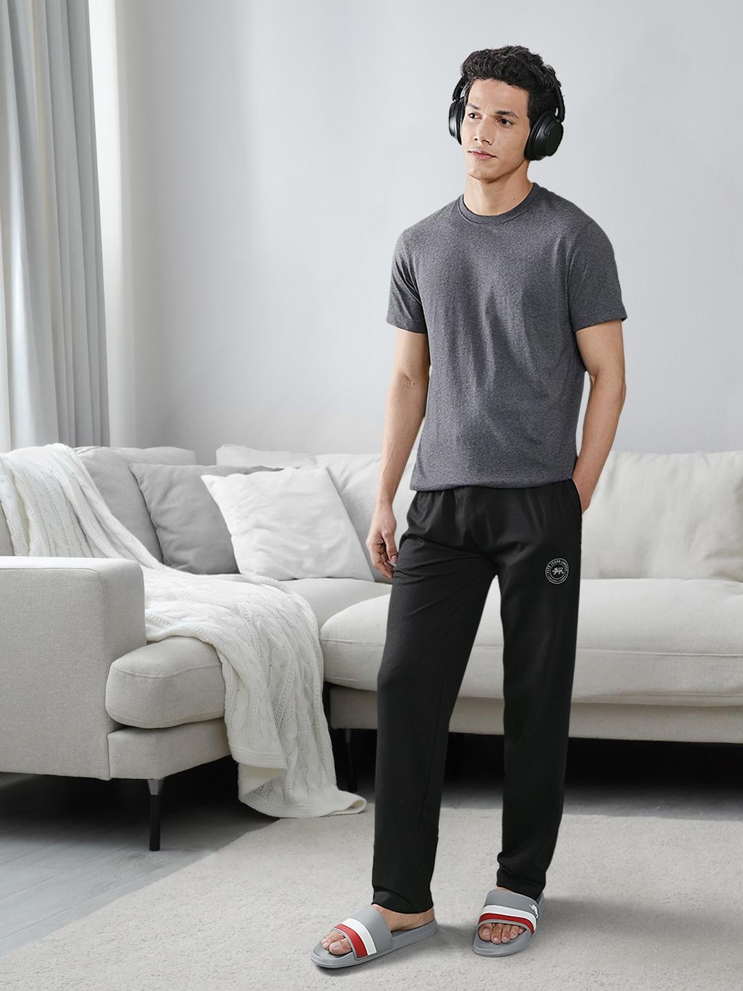 Pepe Jeans Men Black Solid Regular Fit Athleisure Cotton Lounge Pants