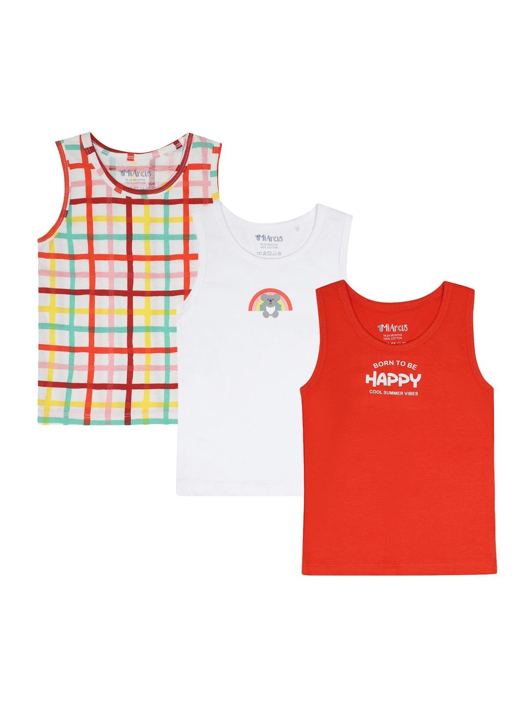 MiArcus Infant Boys Pack of 3 Red & White Printed Cotton Innerwear Vests