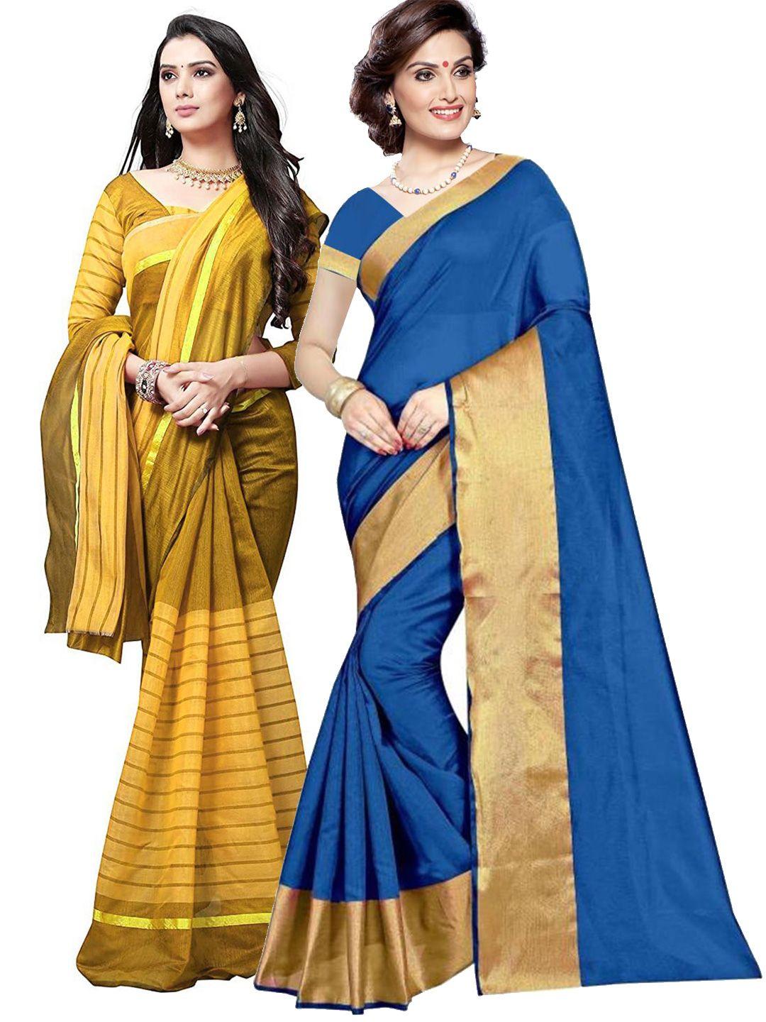 saadhvi-blue-&-mustard-striped-silk-cotton-saree-pack-of-2