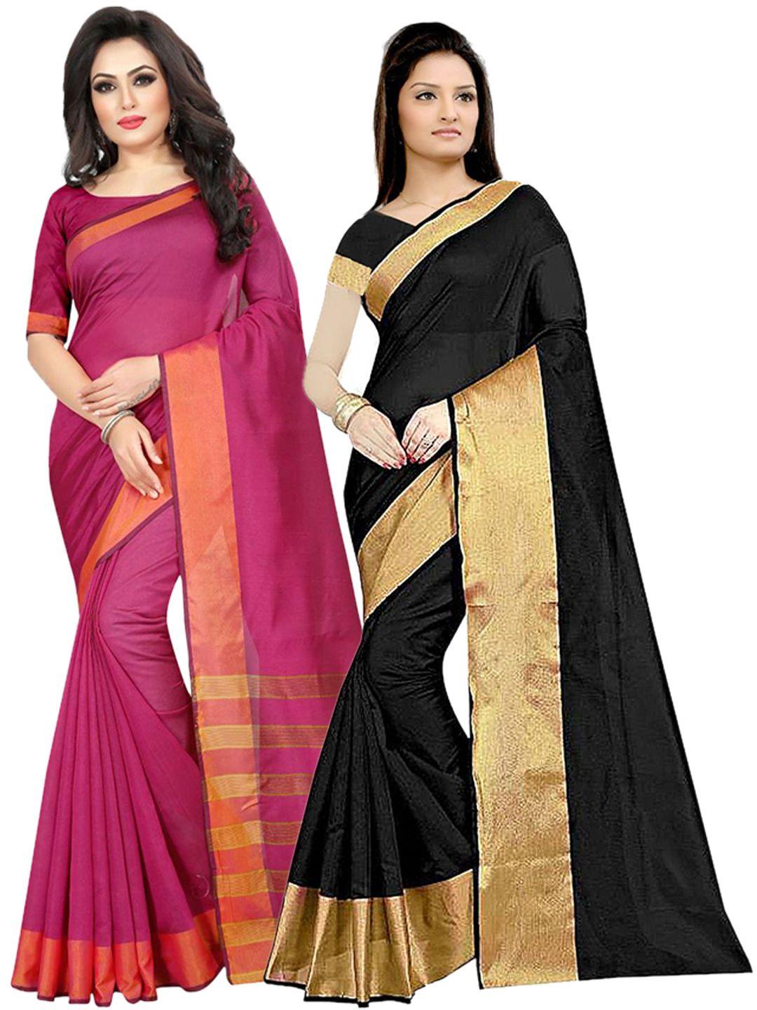 saadhvi-pack-of-2-black-&-pink-striped-zari-silk-cotton-saree