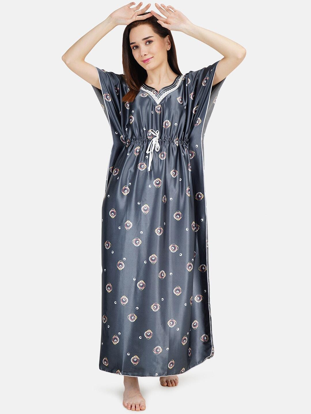 koi-sleepwear-grey-printed-satin-kaftan-maxi-nightdress