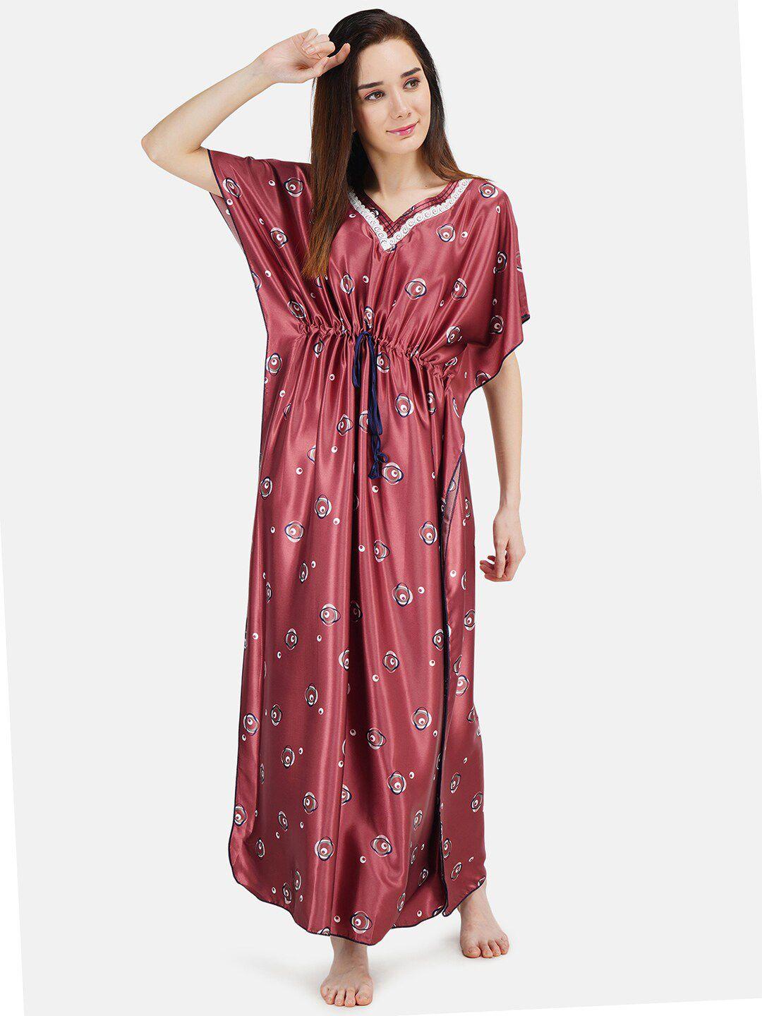 koi-sleepwear-women-brown-ball-design-printed-kaftan-maxi-nightdress