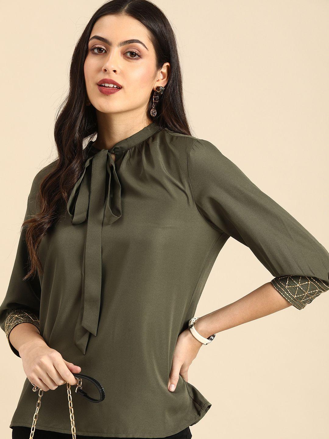 all-about-you-olive-green-tie-up-neck-top