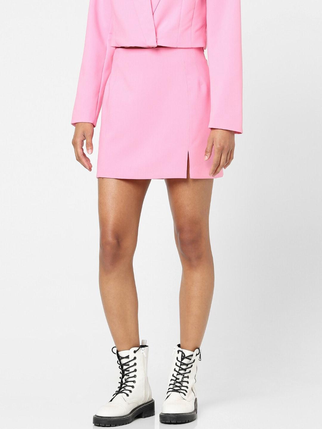only-women-pink-solid-straight-mini-skirt