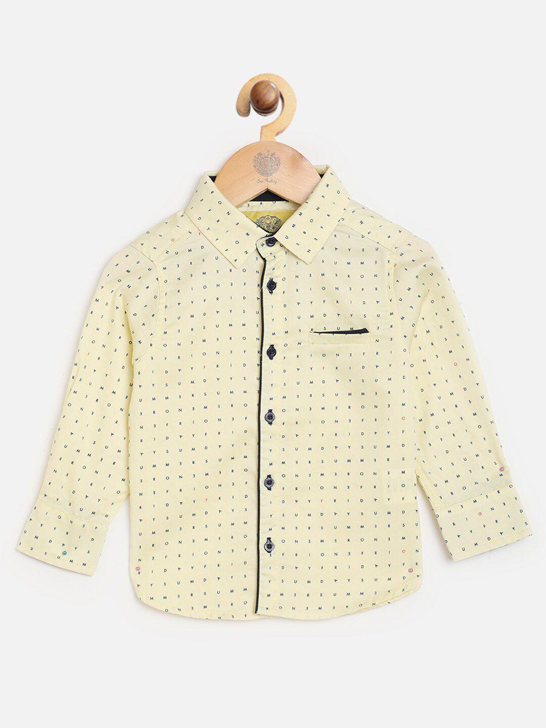 One Friday Boys Off White Comfort Printed Cotton Casual Shirt