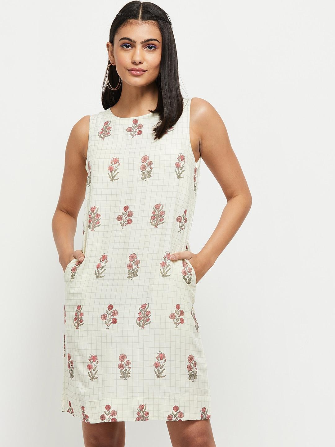 max Women Off White Floral A-Line Dress