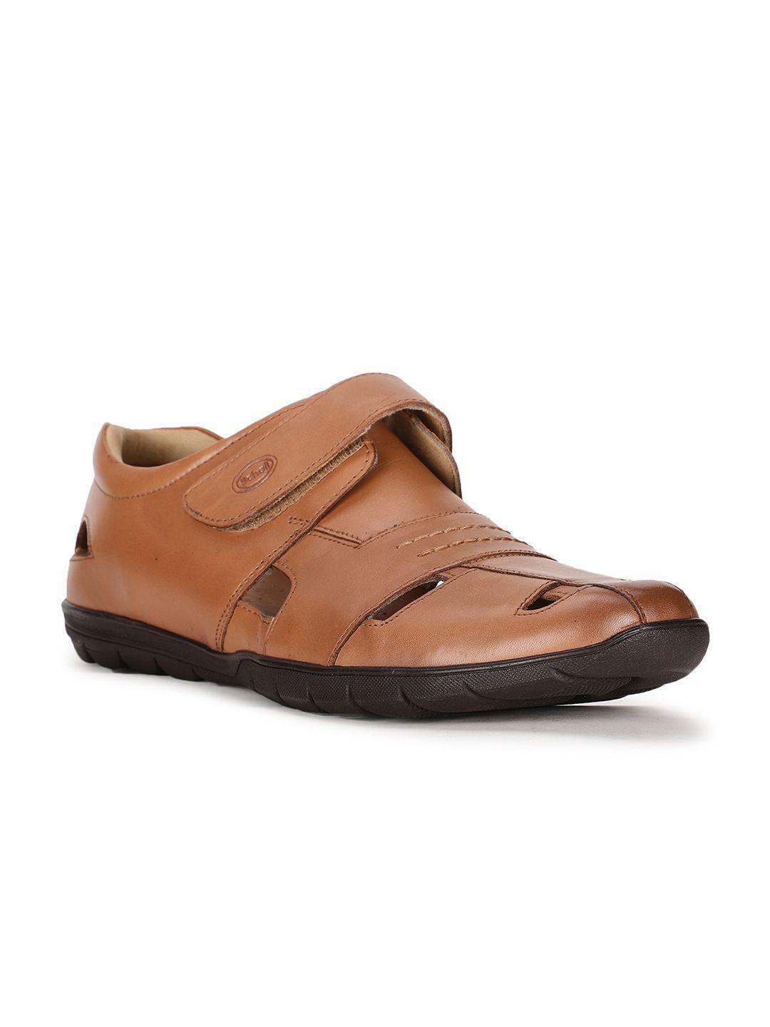 Scholl Men Tan Brown Leather Shoe-Style Sandals