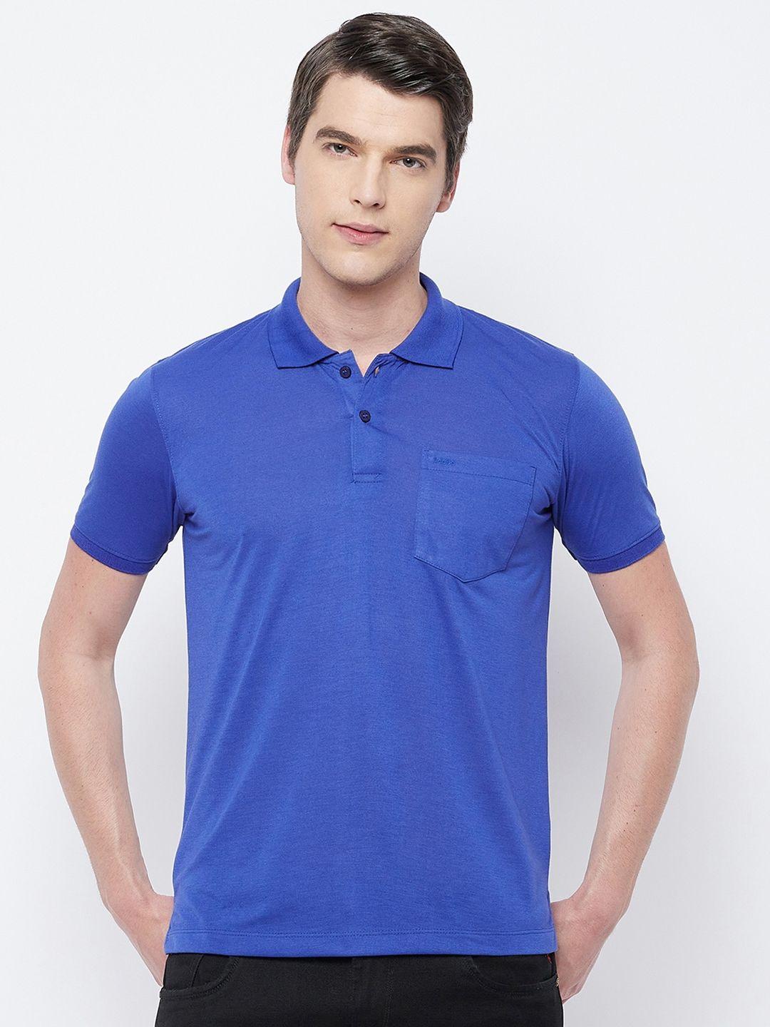 Adobe Men Blue Solid Polo Collar T-shirt