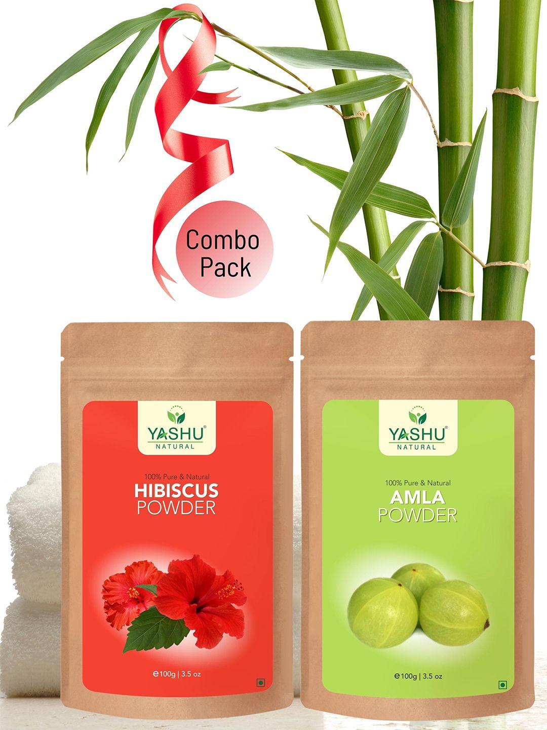 YASHU 100% Pure & Natural Hibiscus & Amla Powder Combo for Dry & Damaged Hair - 100 g Each