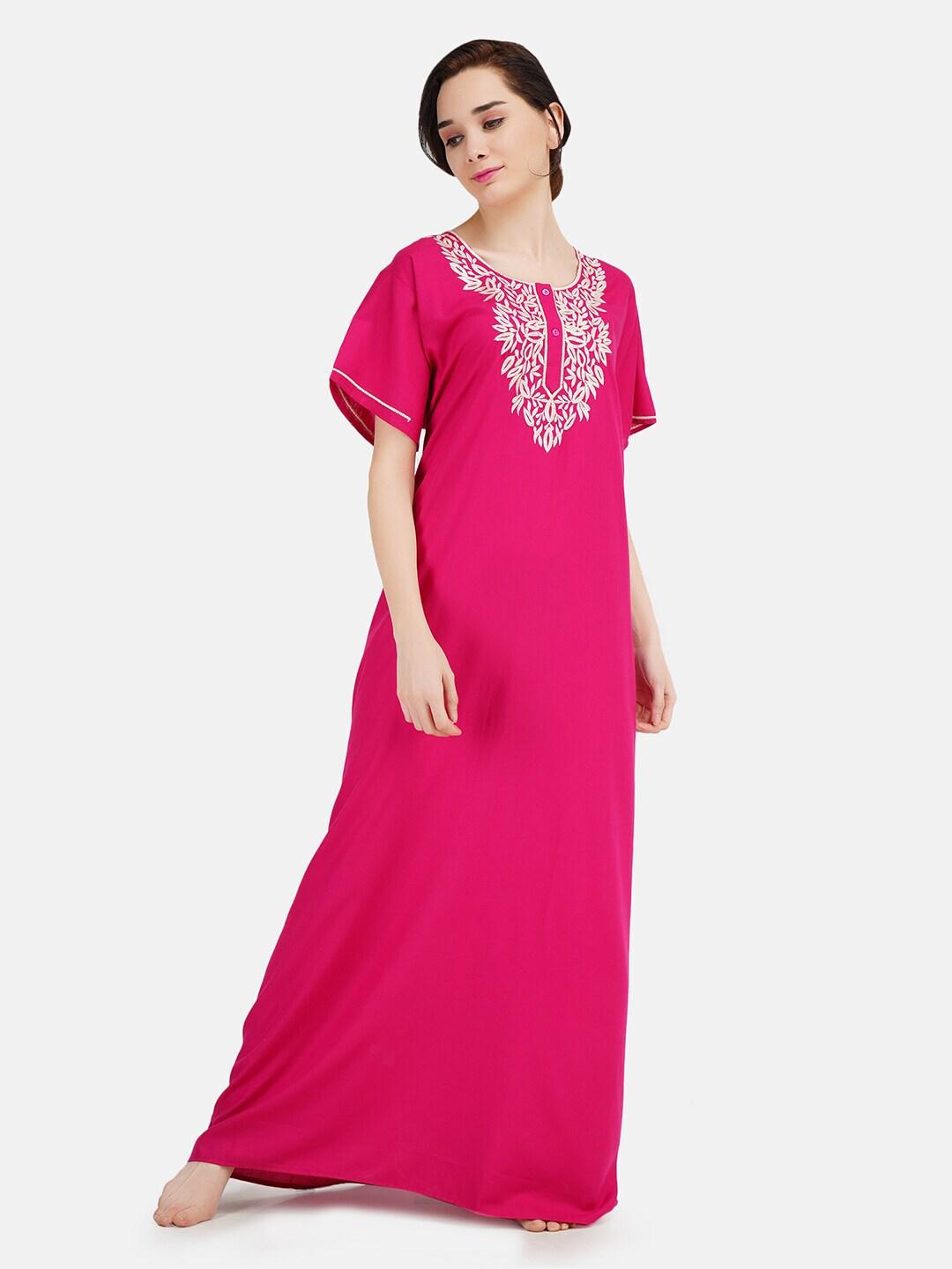 KOI SLEEPWEAR Pink Embroidered Lissybissy Cotton Maxi Nightdress