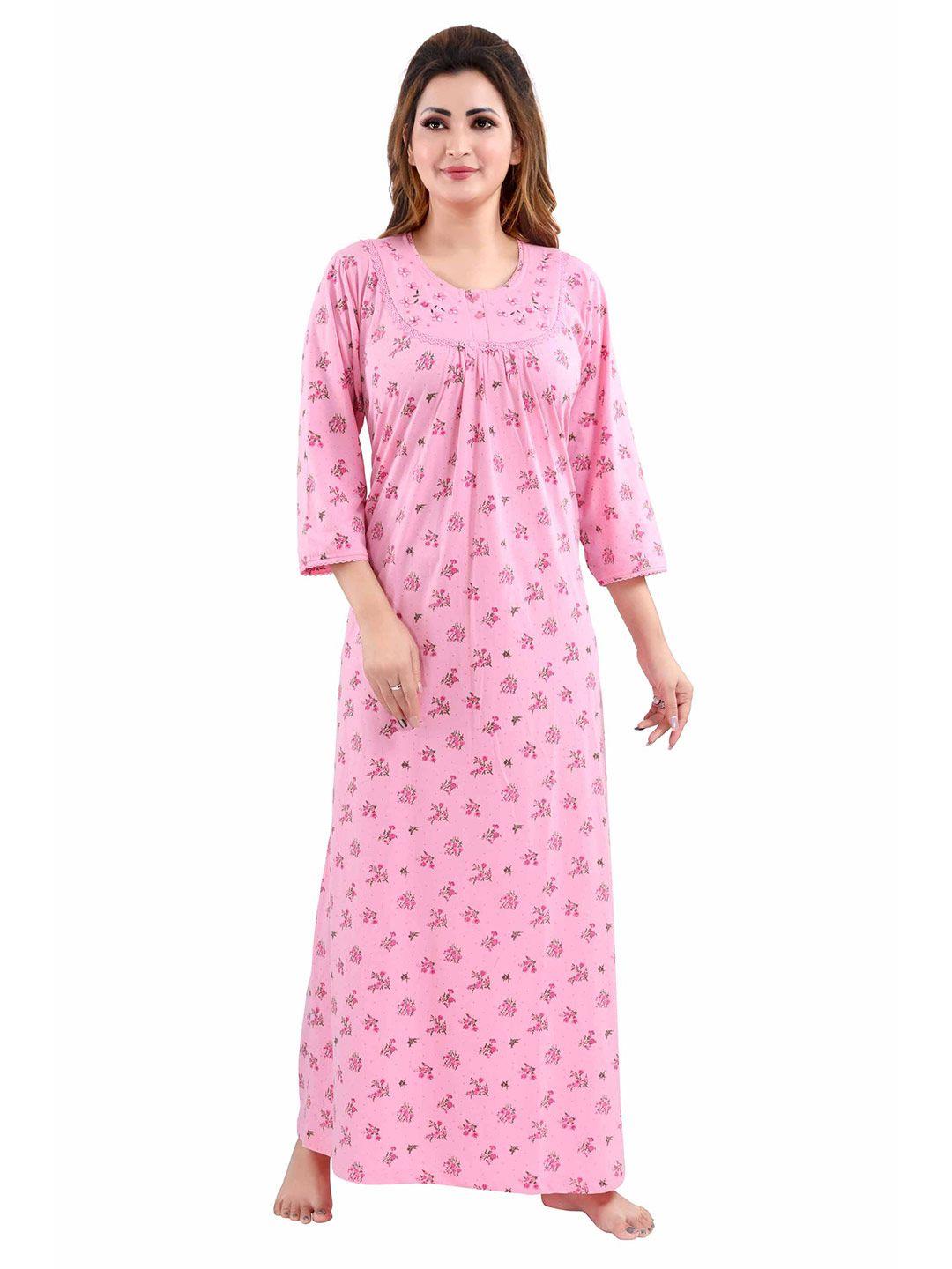 9shines-label-women-pink-printed-round-neck-nightdress