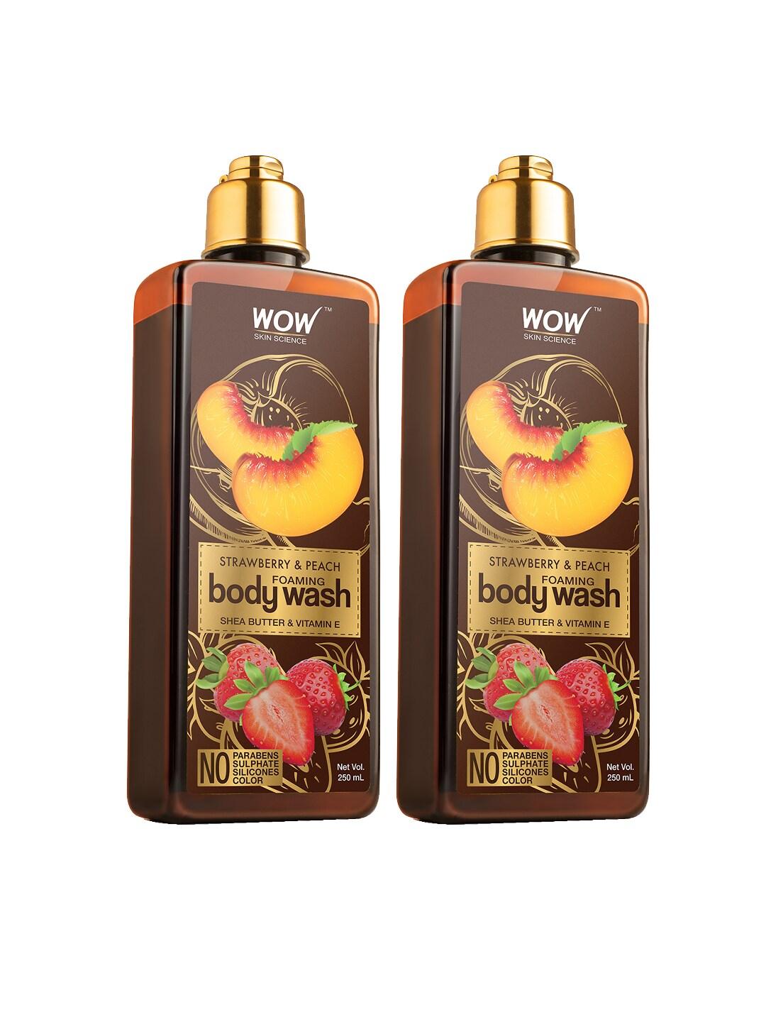 WOW SKIN SCIENCE Set of 2 Strawberry & Peach Foaming Body Washes - 250ml each