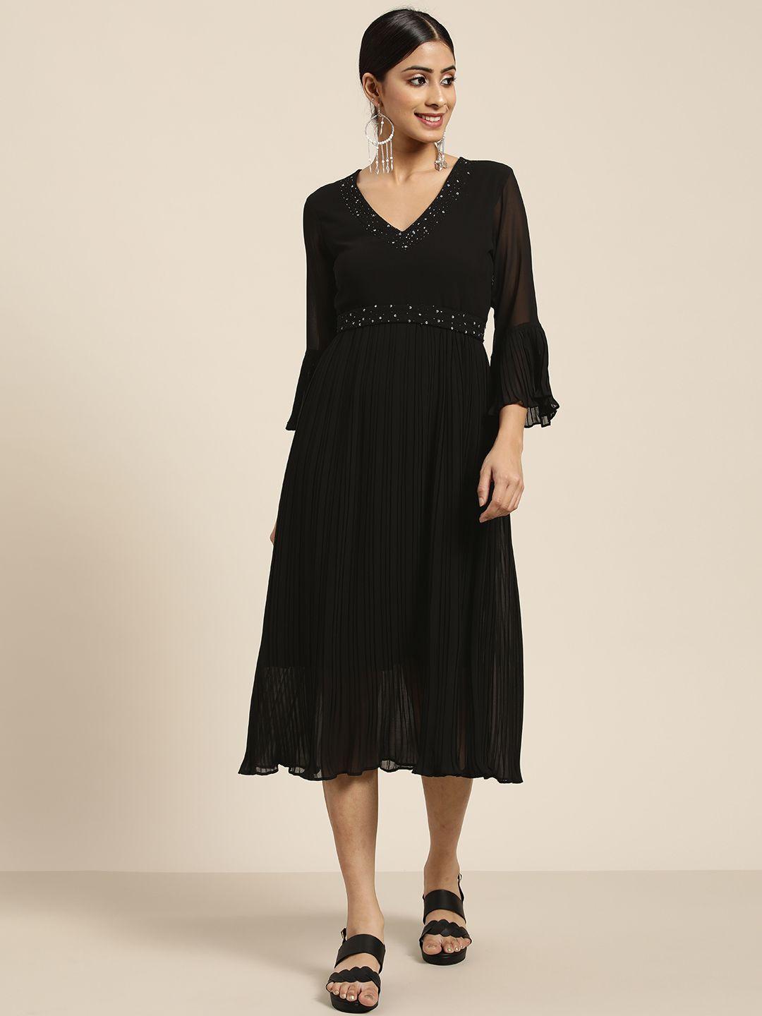 sangria-women-black-embellished-detail-a-line-dress-comes-with-a-belt