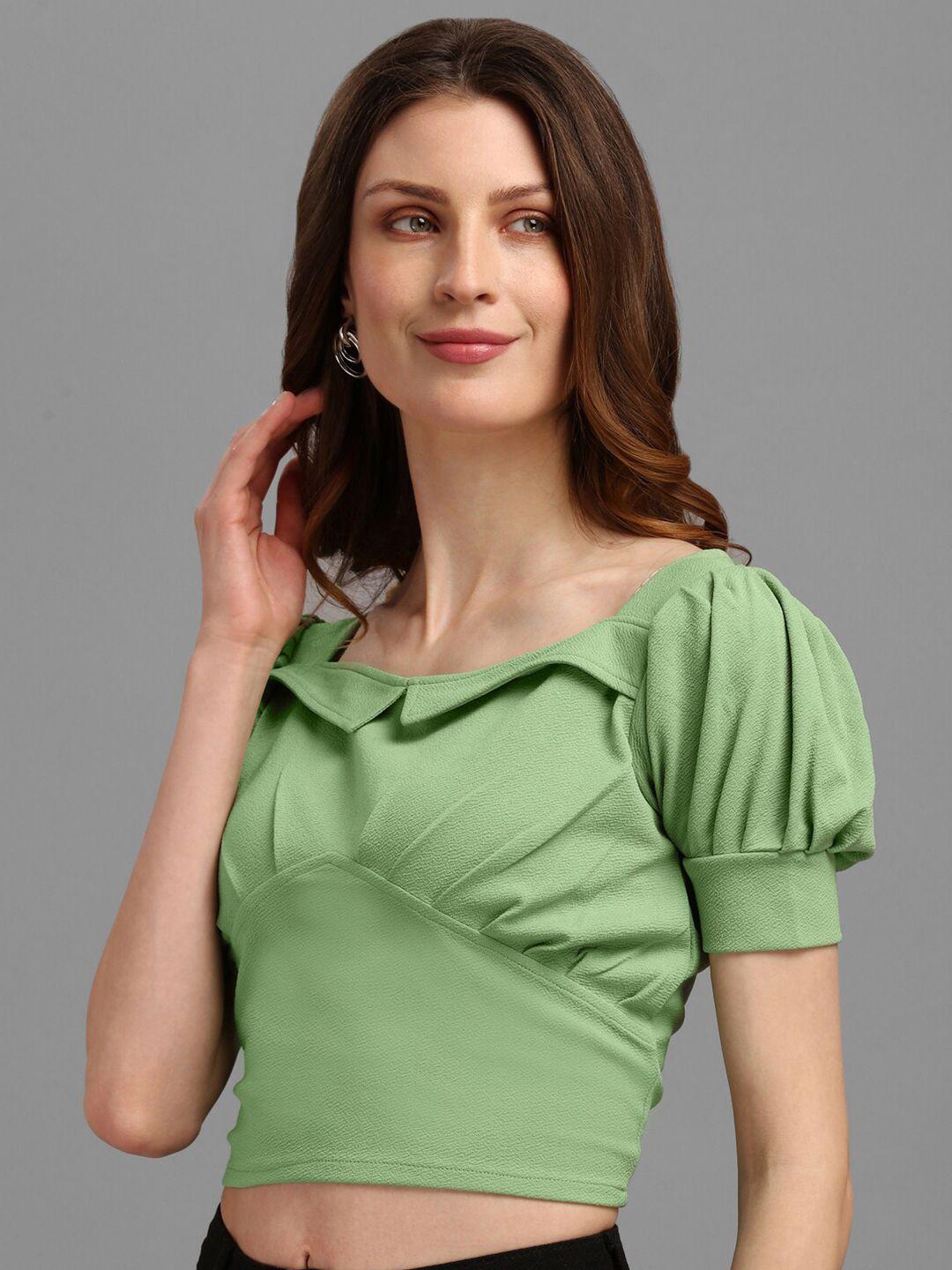purvaja-lime-green-solid-puff-sleeves-crop-top